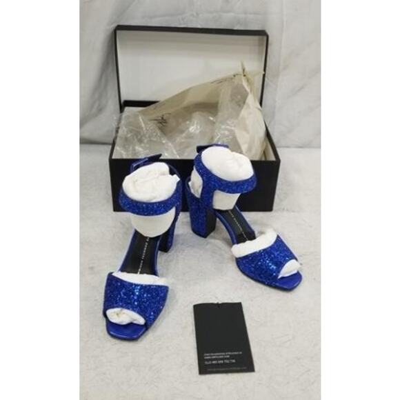 Giuseppe Zanotti Lavinia Electric Blue Glitter Sandals Heels - Picture 5 of 7